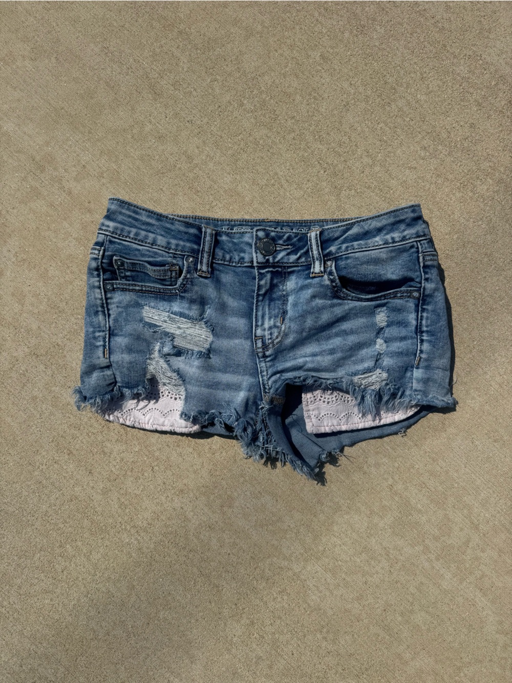 Denim Distressed Lace-Trim Women’s Shorts - Blue